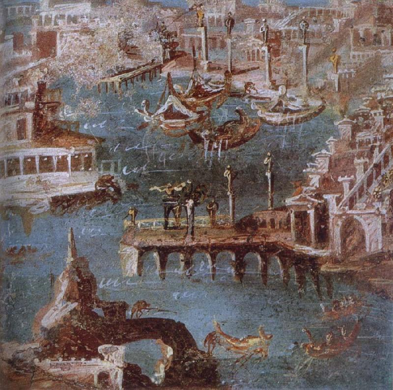 unknow artist Wall painting a harbour from Stabiae china oil painting image